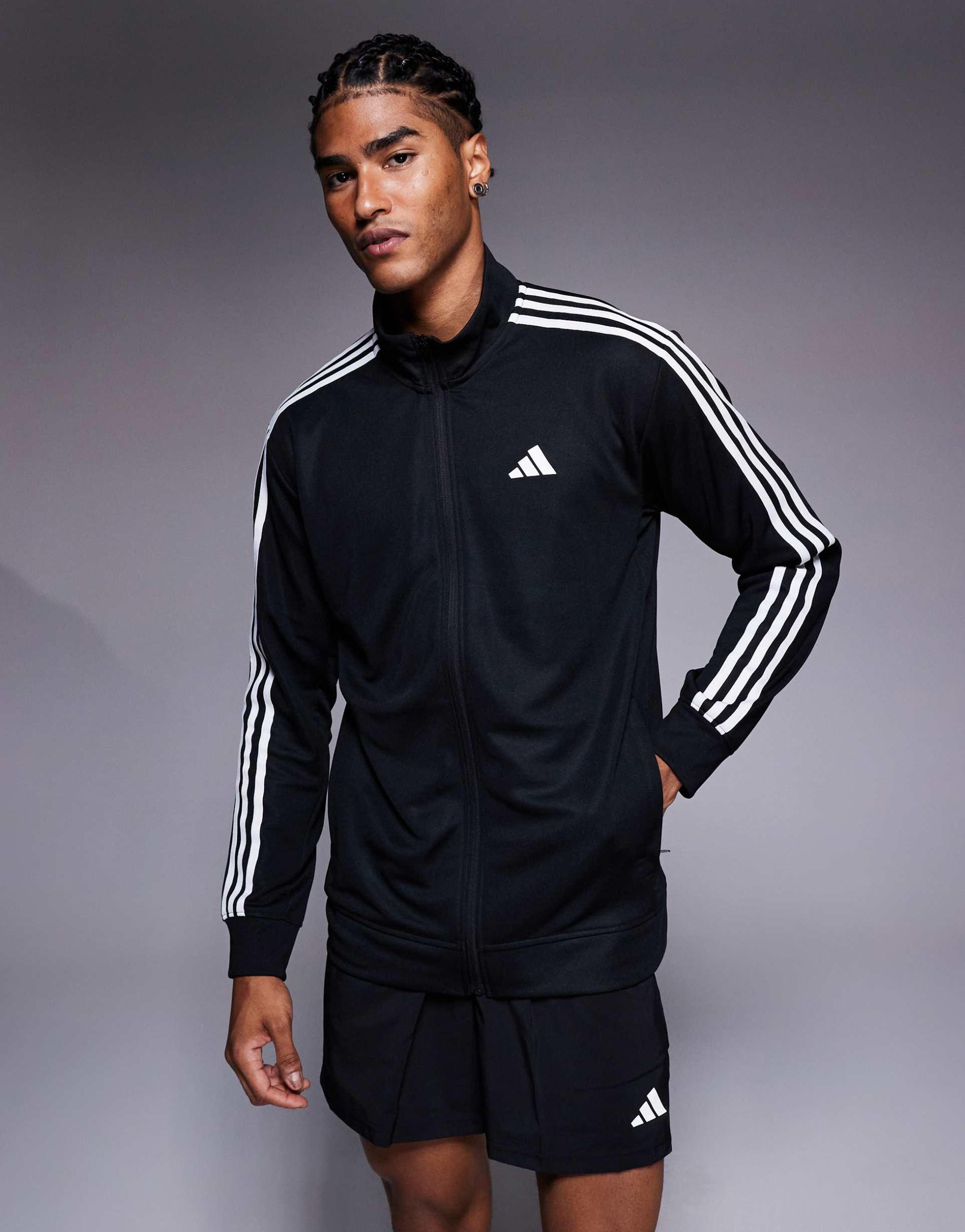 adidas - Training - Giacca sportiva nera con 3 strisce